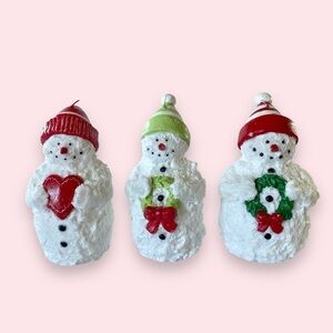 Vintage 8.5” x 4.5” Set of 3 Chubby Snowman Christmas Candles XL Holiday Season